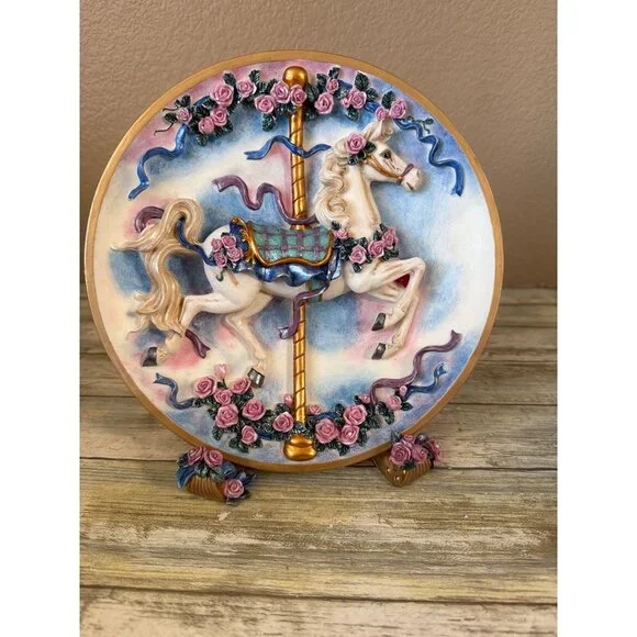 San Francisco Music Box Co Horse Carousel Plate Music Box w/Stand NEW Rare/HTF - Picture 7 of 17
